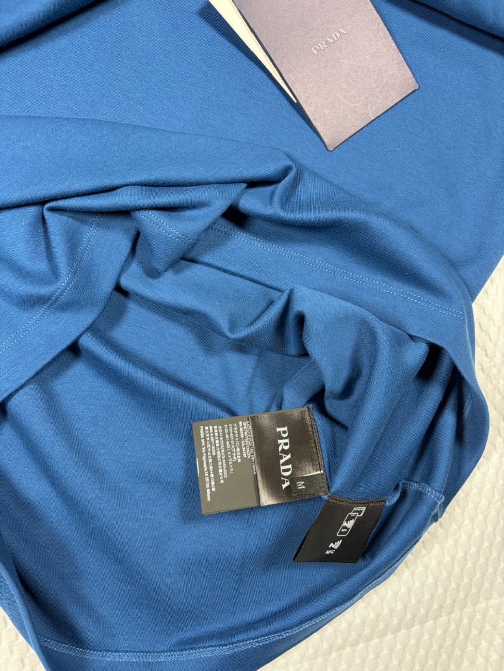 MEN'S AUTHENTIC PRADA AVIATOR BLUE COTTON T-SHIRT TRIANGLE SIZE M OVERSIZED - Picture 7 of 7